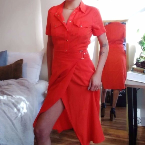 NEW YORK & COMPANY Tangerine Shirtdress XS EUC - Picture 1 of 9